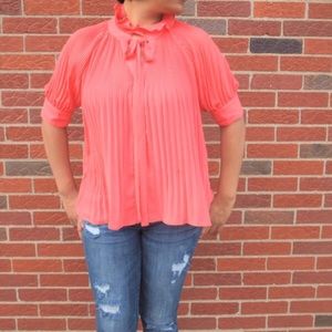 Coral Pleated Neck Tie Top